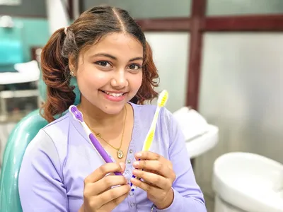 Post treatment home care of the gums by proper brushing at Dentity Dental Beleghata